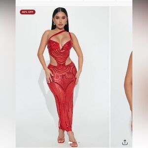 Glamorous sequin red Backless Dress